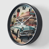 Horloge Aquarelle Peinture de voiture et de dîner d'époque (Angle)