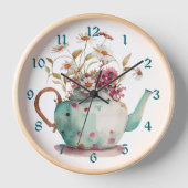 Horloge Aquarelle rétro Floral Teapot (Recto)