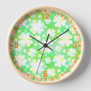 Horloge Aquarelle rétro Shamrock de la Saint Patrick