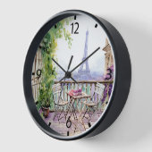 Horloge Aquarelle Tour Eiffel Paris Café français (Angle)