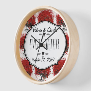 Horloge Arbre à feuilles de coeur rouge