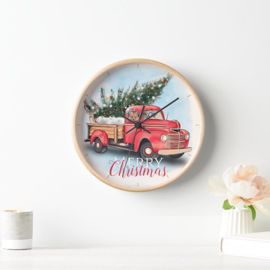 Horloge Arbre de Noël vintage Red Truck (Maison)
