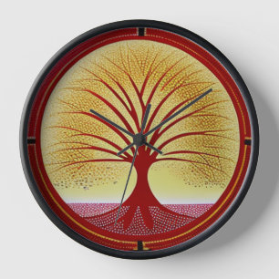 Horloge Arbre de vie en rouge