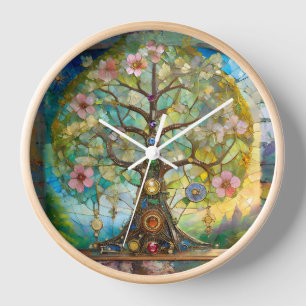 Horloge Arbre de Vie Fleurissant des 7 Chakras