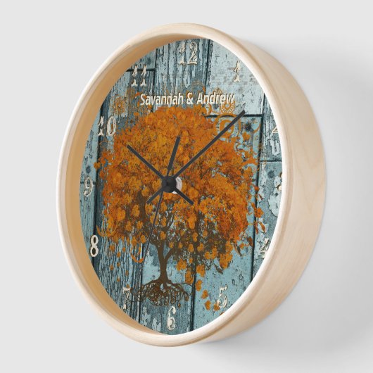 Horloge Arbre en bois personnalisé de style rustique ancie (Angle)