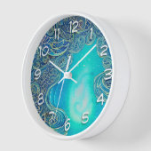 Horloge Art Abstrait bleu et Turquoise (Angle)