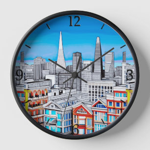 Horloge Art de l'affiche de San Francisco Skyline