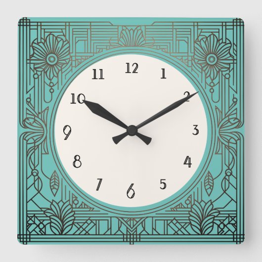 Horloge Art Déco carré à Aqua Turquoise Turquoise (Recto)