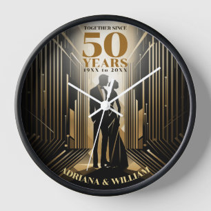 Horloge Art Déco Rétro Mariage Anniversaire Noir & Or