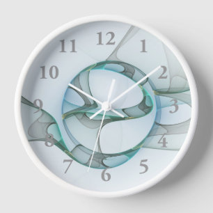 Horloge Art fractal abstrait moderne bleu turquoise gris