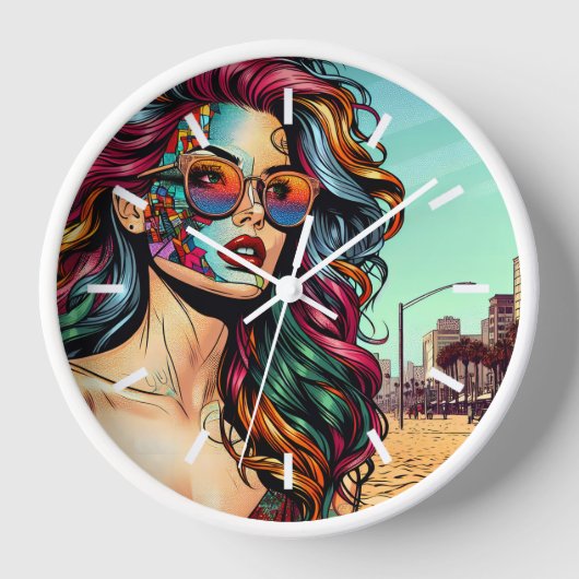 Horloge Art fracturé | Femme Abstraite à la plage (Recto)