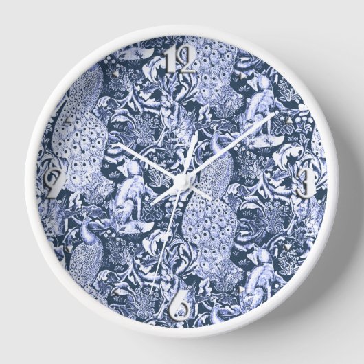 Horloge Art Nouveau Peacock Print, Navy et White (Recto)