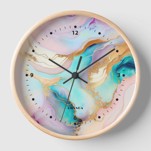 Horloge Art parties scintillant abstrait en marbre pastel (Recto)