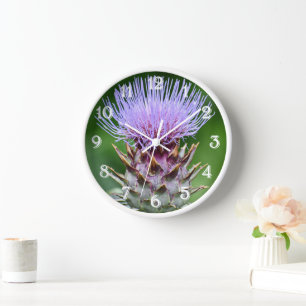 Horloge Artichoke violet Tête de chardon Floral