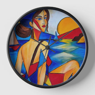 Horloge Au bord de la mer - Peinture cubiste