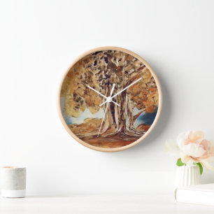 Horloge Automne Jungle Bois Arbres Paysage Peinture