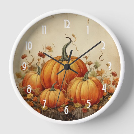 Horloge Automne Rustique Orange Citrouille (Recto)