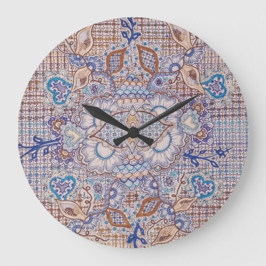 horloge avec la conception florale bleue et brune (Recto)