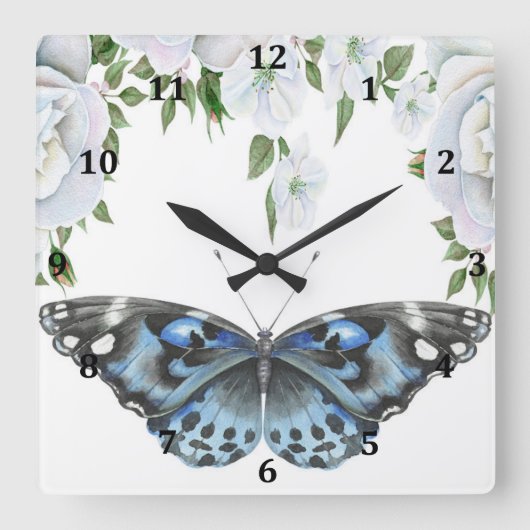 Horloge avec papillon bleu et Rose (Recto)
