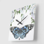 Horloge avec papillon bleu et Rose (Angle)