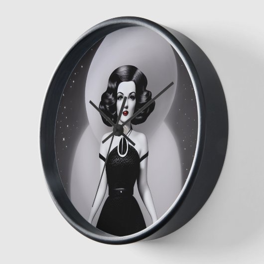 Horloge B&W Retro Sci-fi Femme (Angle)