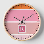Horloge Bandes en rose, blanc et orange avec Monogramme (Recto)