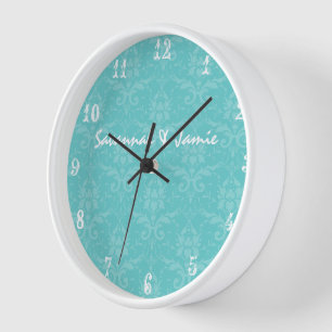 Horloge baroque Aqua Damask personnalisée