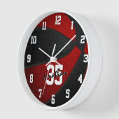 Horloge basket-ball féminin noir rouge personnalisé (Angle)