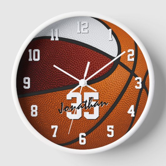 Horloge basket blanc marron son décor salle de sport (Recto)