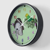 Horloge - Basset hound et Oiseau (Angle)