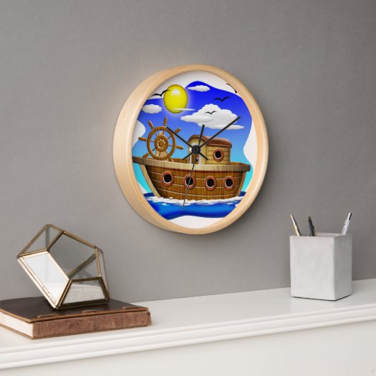 Horloge Bateau de pêche dessin animé (Bureau)