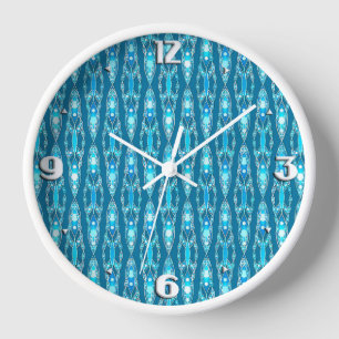 Horloge Batik Tribal - Bleu Océan et Aqua