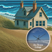 Horloge Beach Sea Sand bleu et blanc Texte photo moderne