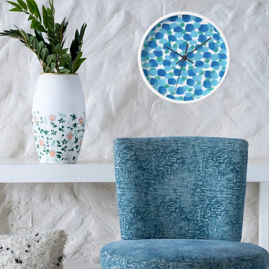 Horloge Beachal Côte Bleu Aquarelle Design Cadre blanc