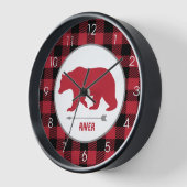 Horloge Bear rustique bûcheron bûcheron plaid rouge et gri (Angle)
