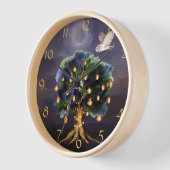 Horloge Beau arbre avec lanternes, lune et hibou (Angle)