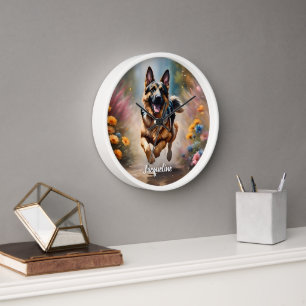 Horloge Beau Berger Allemand Chien & Fleurs