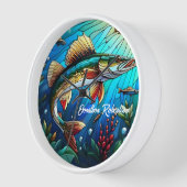 Horloge Beau brochet de walleye dans le lac (Angle)