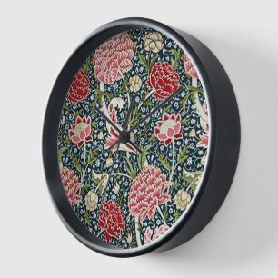 Horloge Beau motif floral Fleurs de feuillage Rouge rose