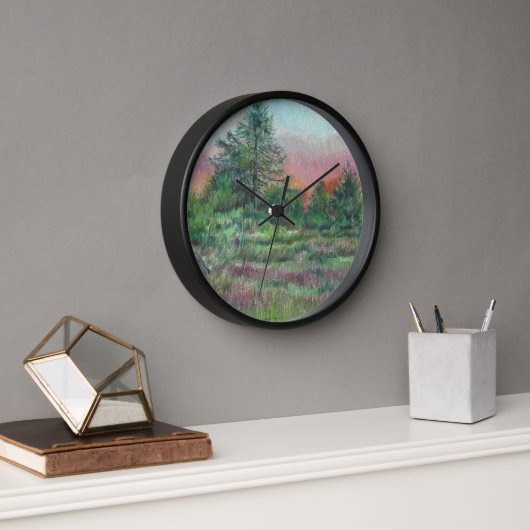 Horloge Beau paysage Art Arbres Ciel rose (Bureau)