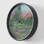 Horloge Beau paysage Art Arbres Ciel rose (Angle)