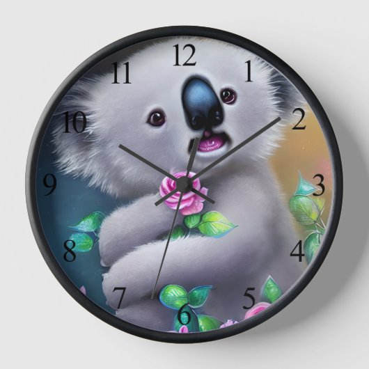 Horloge Bébé adorable Ours Koala avec fleurs (Recto)