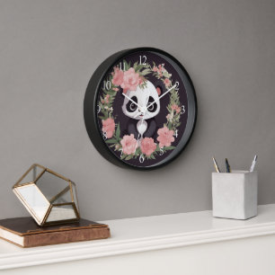 Horloge Bébé adorable Panda Ours avec fleurs