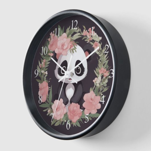 Horloge Bébé adorable Panda Ours avec fleurs (Angle)