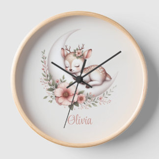 Horloge Bébé Fille Cerf Personnalisé