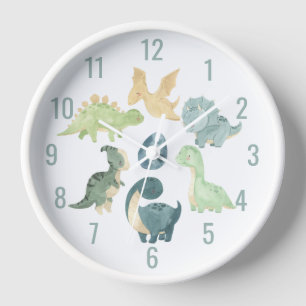 Horloge Bébé mignon Dinosaure Aquarelle bleu