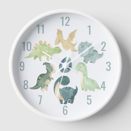 Horloge Bébé mignon Dinosaure Aquarelle bleu (Recto)