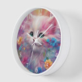 Horloge Belle Chat Blanc Fluffy (Angle)