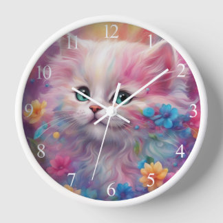 Horloge Belle Chat Blanc Fluffy