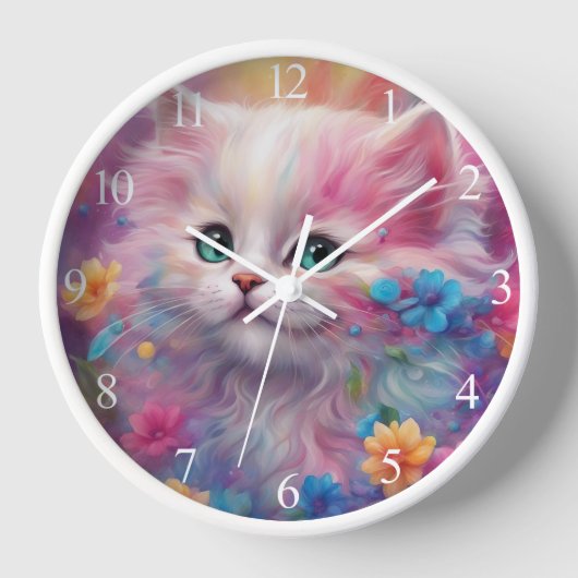 Horloge Belle Chat Blanc Fluffy (Recto)